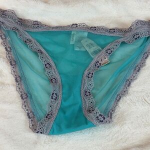 Vintage Victoria's Secret Blue Mesh String Bikini Panties Lace Detail NWT